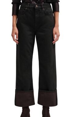 Me + Em Jeans Women's 29 Black Authentic Straight Turn Up Two Tone All Cotton